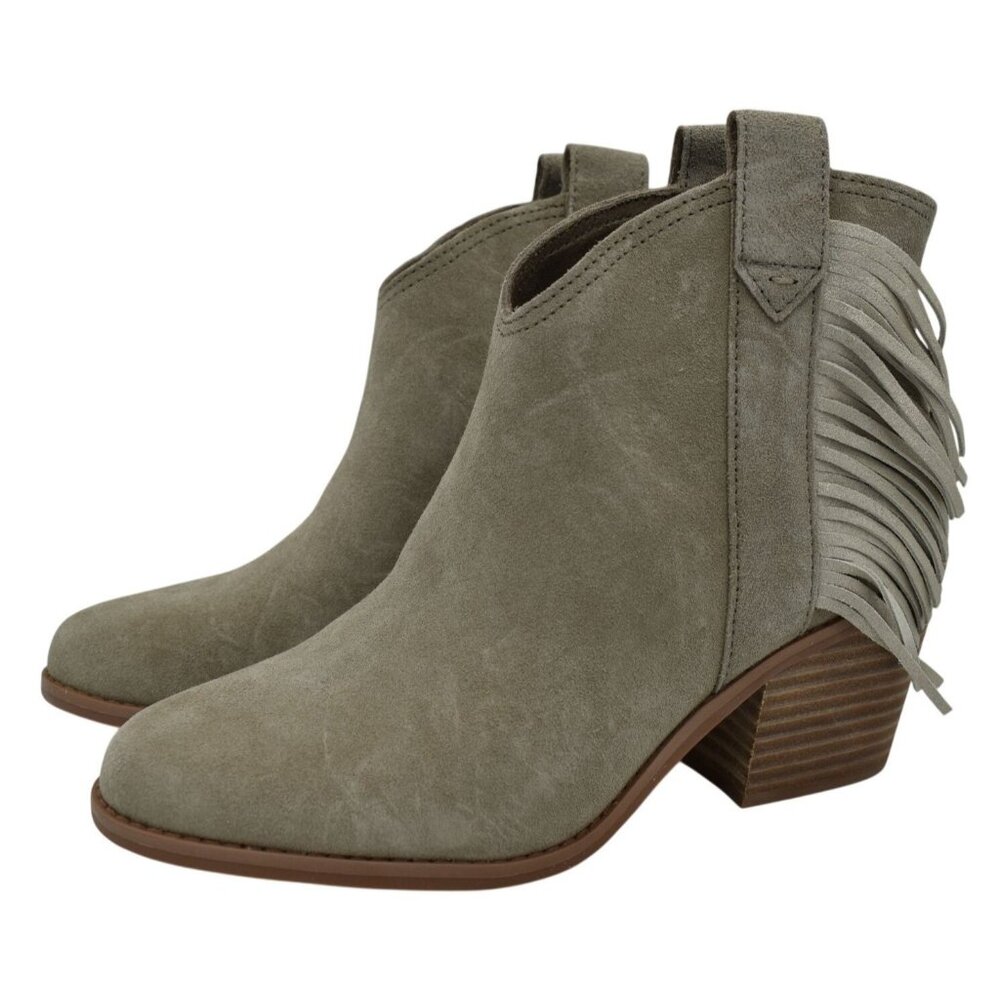 TOMS Womens Size 7.5 Constance Dune Suede Fringe Heeled Western Booties Boots